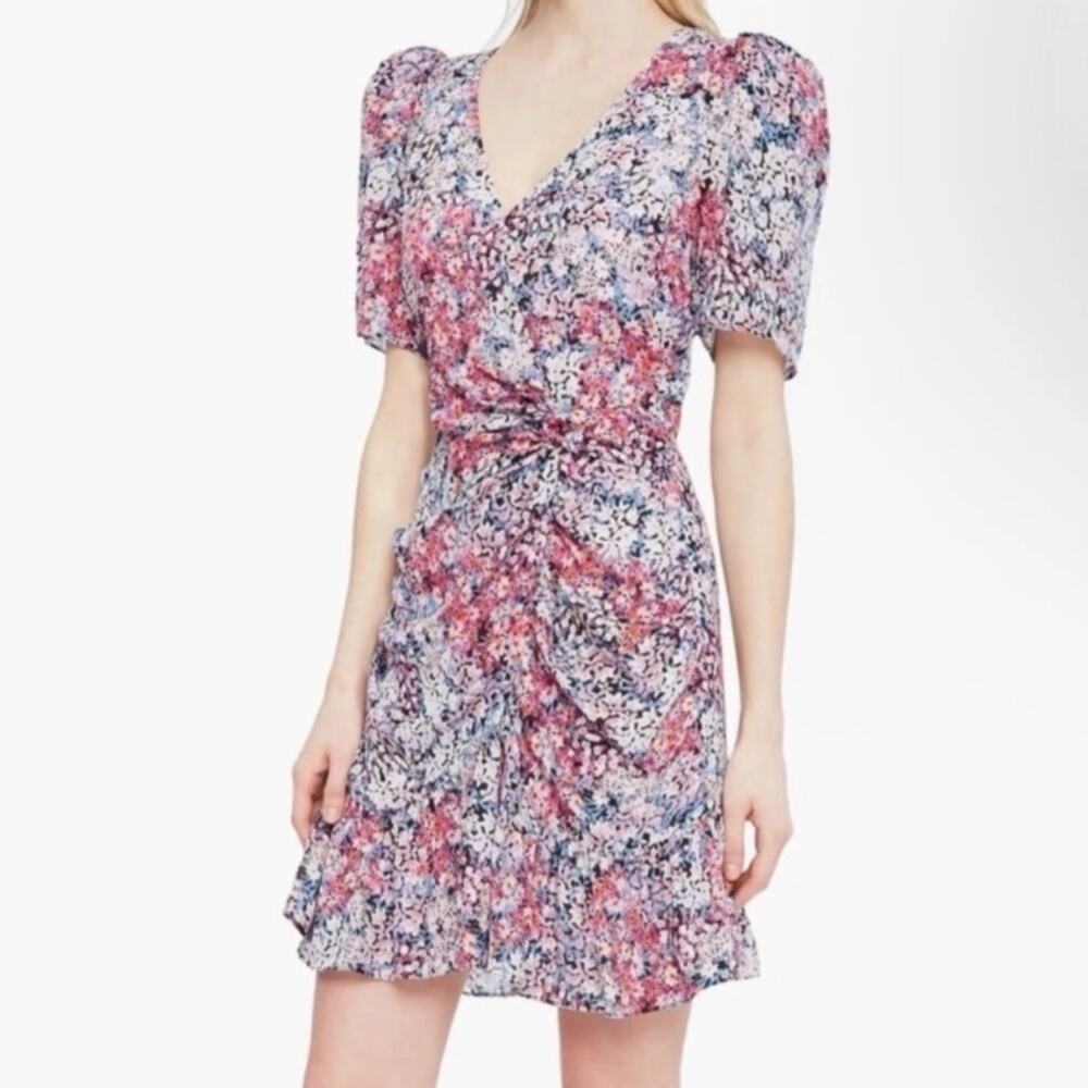 Parker Krislyn Silk Floral Ruched Puff Sleeve Mini Dress Size 6